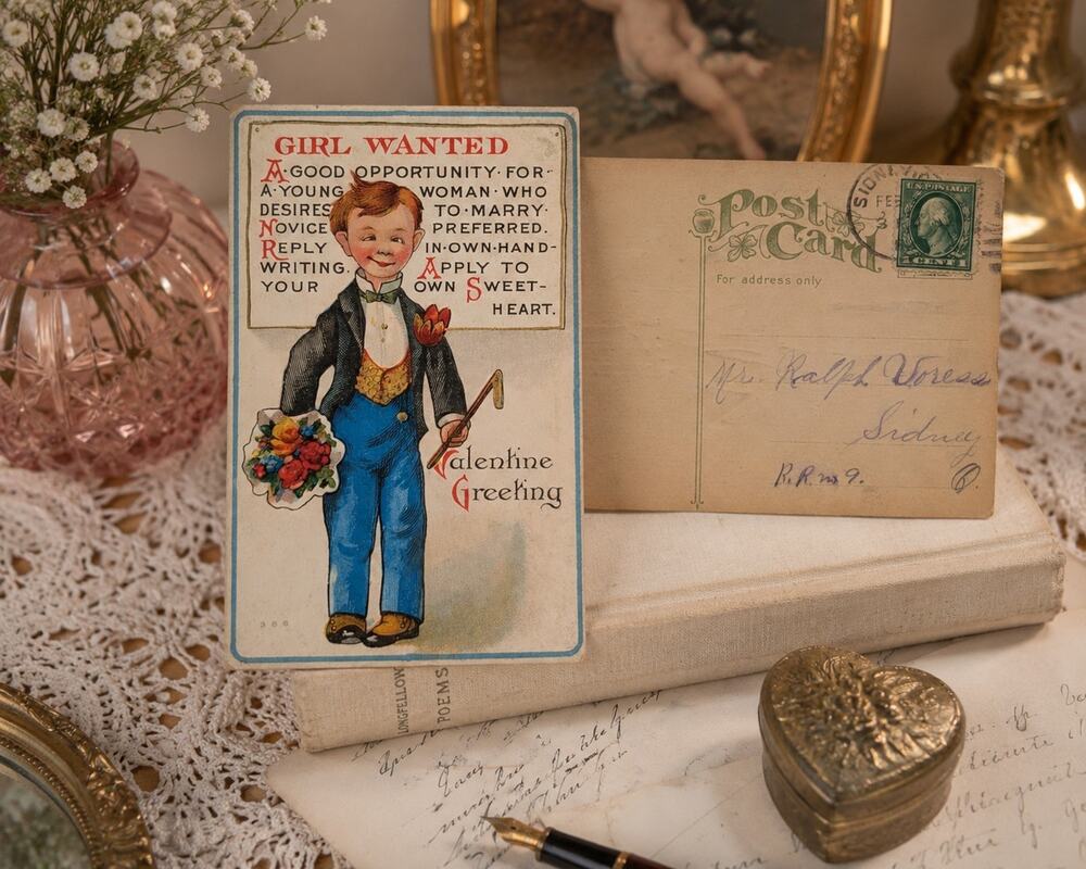 Embossed Vintage Valentine Postcard Girl Wanted Comic Courtship Boy Courtship